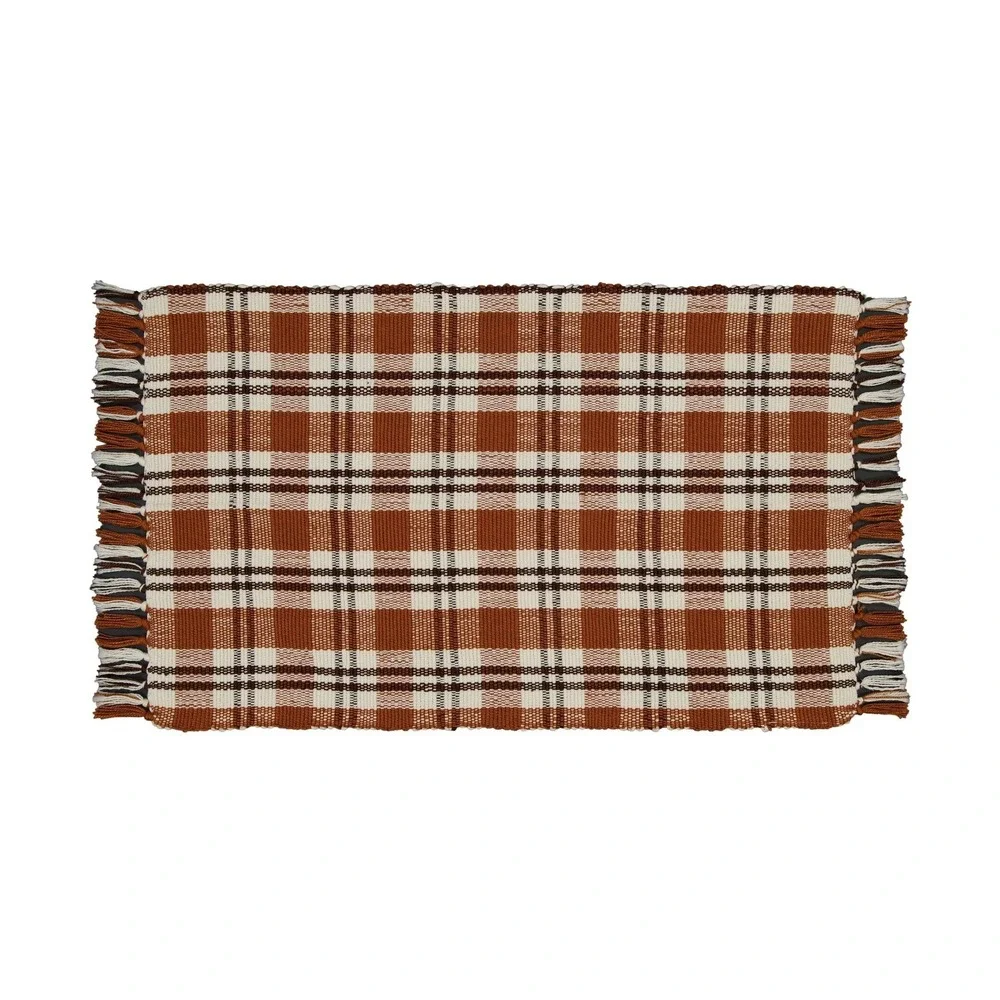 My Texas House Taupe Plaid Indoor/Outdoor Layering Rug, 24x38, Halloween Decor